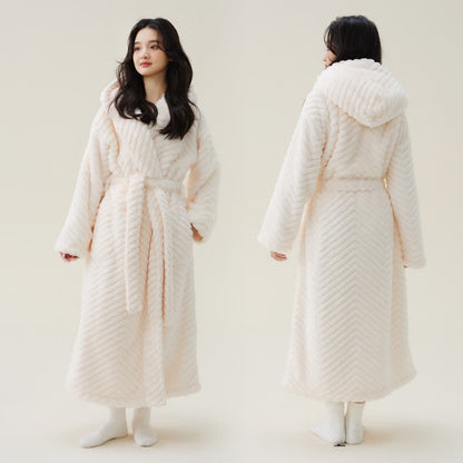 Ownkoti Couple Mtaching Plush Hooded Herringbone Robe - White - XL - image 5