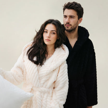 Ownkoti Couple Mtaching Plush Hooded Herringbone Robe - image 1