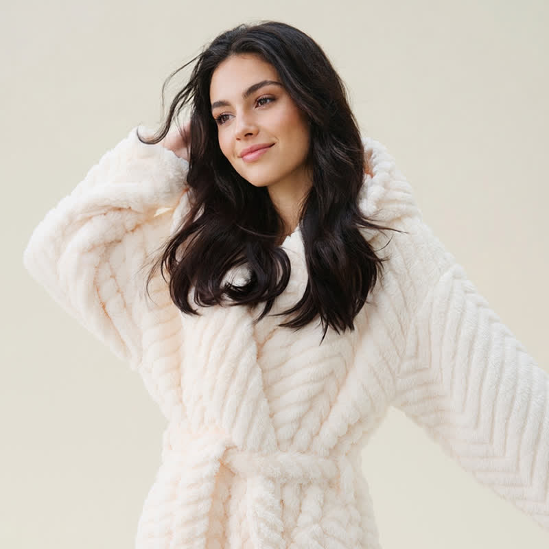 Ownkoti Couple Mtaching Plush Hooded Herringbone Robe - image 6