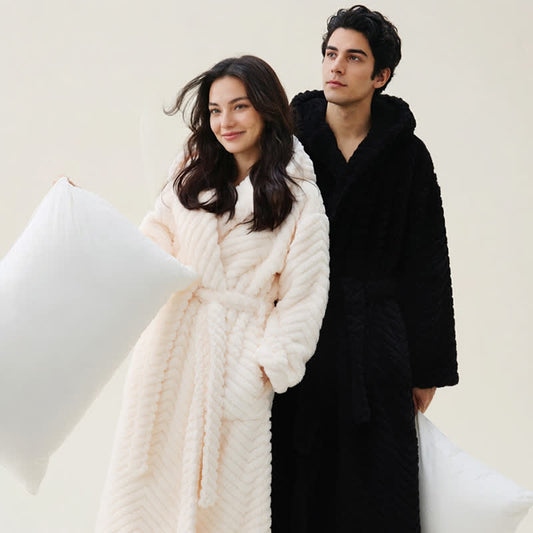 Ownkoti Couple Mtaching Plush Hooded Herringbone Robe - image 0