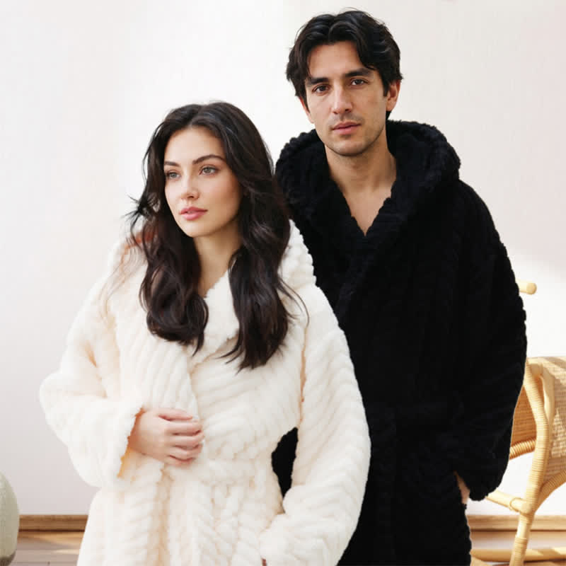 Ownkoti Couple Mtaching Plush Hooded Herringbone Robe - image 2