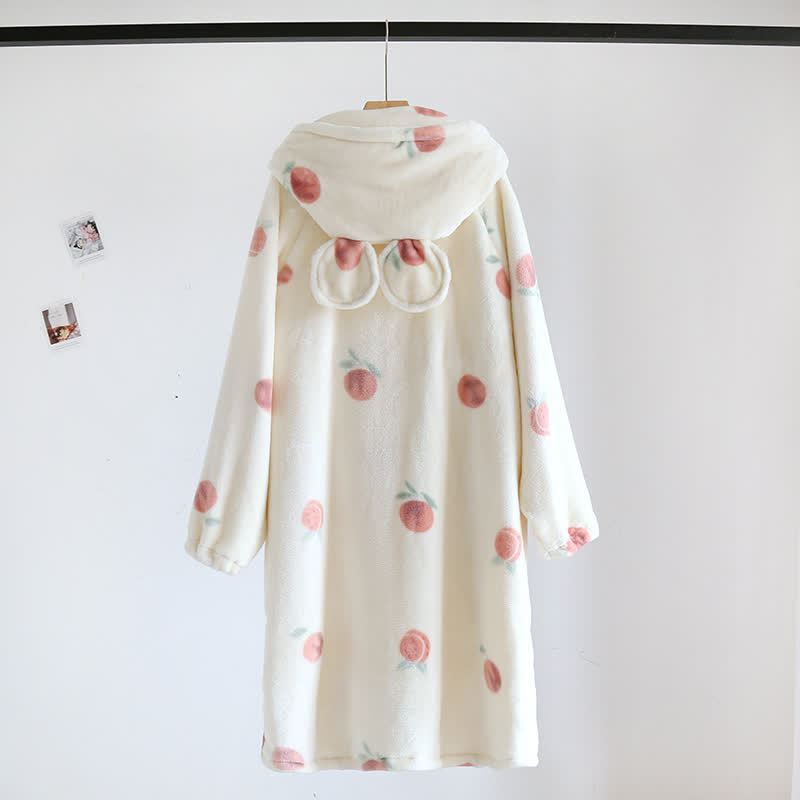 Ownkoti Peach Print Plush Hooded Bathrobe - image 1