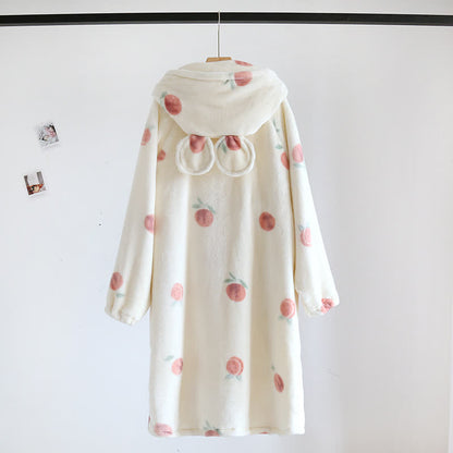 Ownkoti Peach Print Plush Hooded Bathrobe - image 1