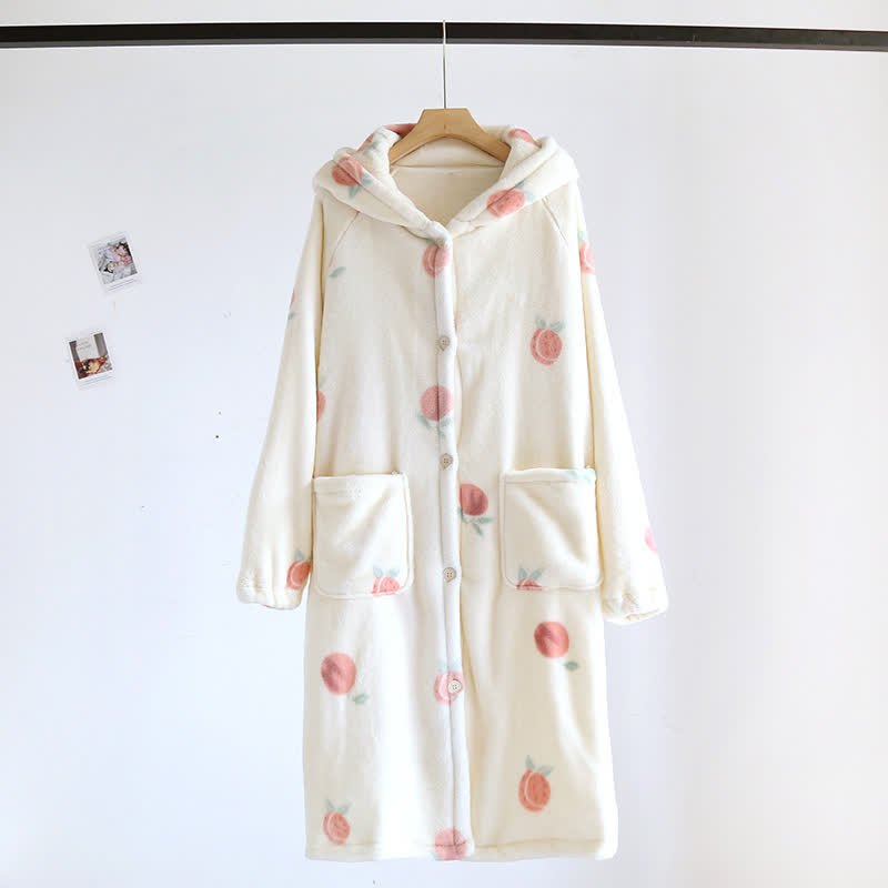 Ownkoti Peach Print Plush Hooded Bathrobe - Beige - L - image 0