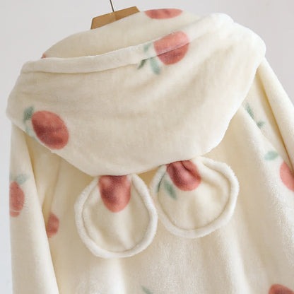 Ownkoti Peach Print Plush Hooded Bathrobe - image 4