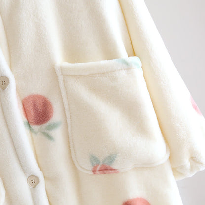 Ownkoti Peach Print Plush Hooded Bathrobe - image 7