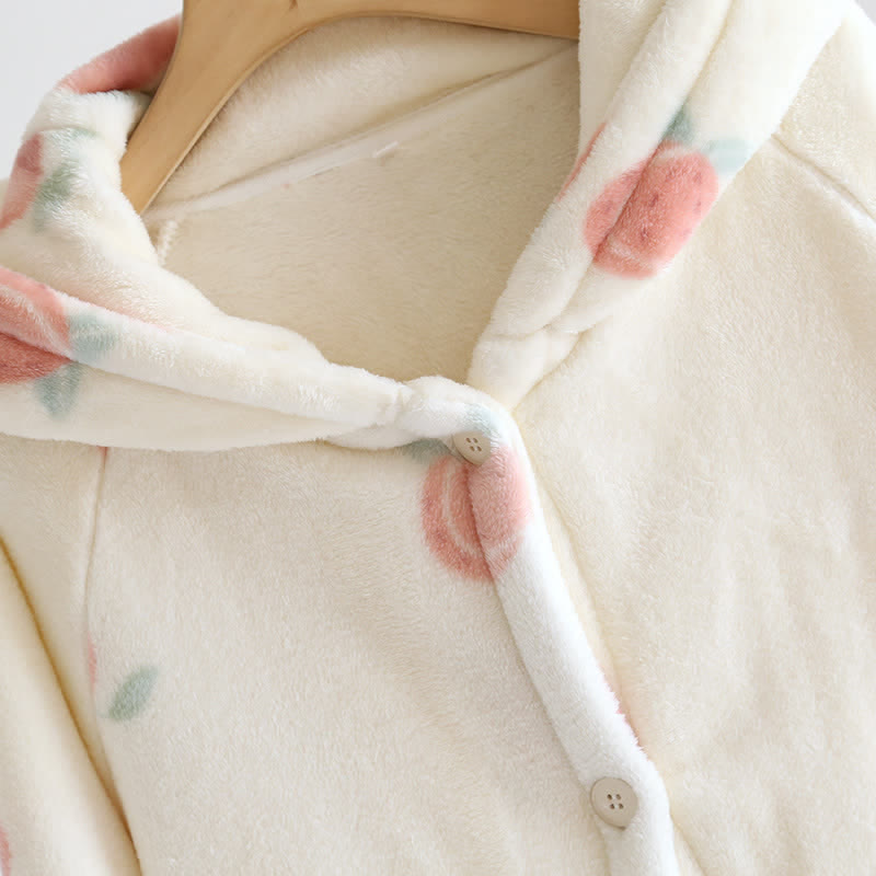 Ownkoti Peach Print Plush Hooded Bathrobe - image 3