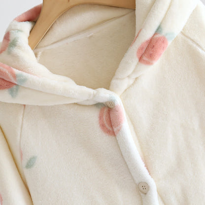 Ownkoti Peach Print Plush Hooded Bathrobe - image 3