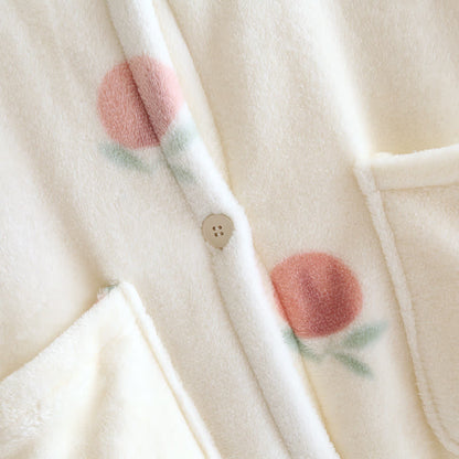 Ownkoti Peach Print Plush Hooded Bathrobe - image 6