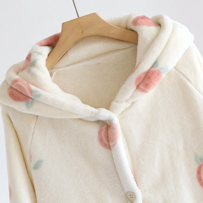 Ownkoti Peach Print Plush Hooded Bathrobe - image 2