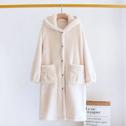 Ownkoti Minimalist Style Solid Color Hooded Robe - White - L - image 2