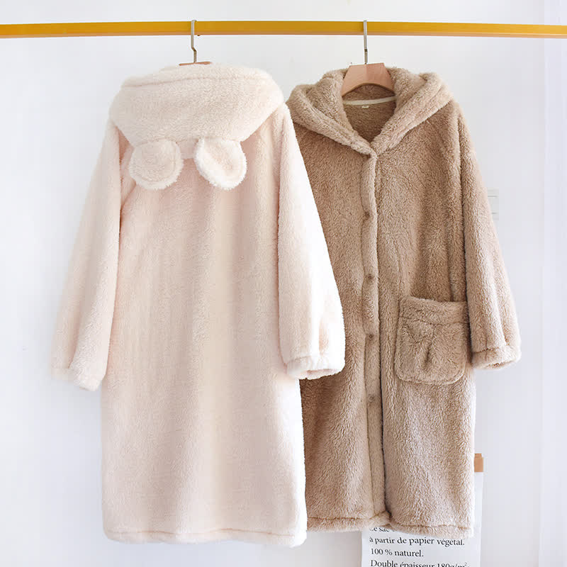 Ownkoti Minimalist Style Solid Color Hooded Robe - image 1