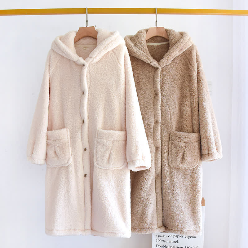 Ownkoti Minimalist Style Solid Color Hooded Robe - image 0