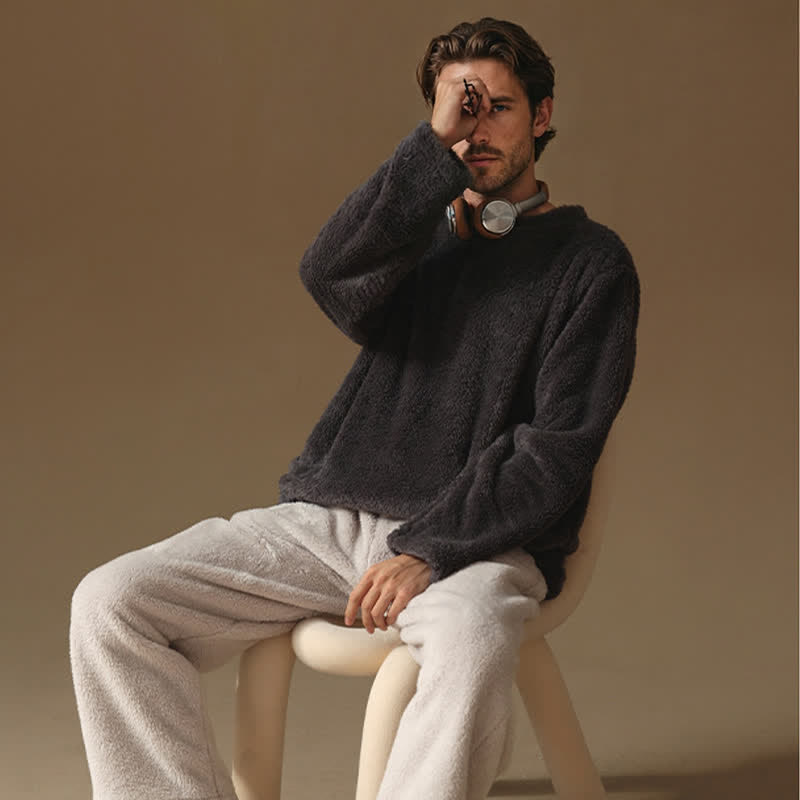 Ownkoti Couple Matching Minimalist Flannel Pullover Pajamas - Dark Grey - Men - 3XL - image 2