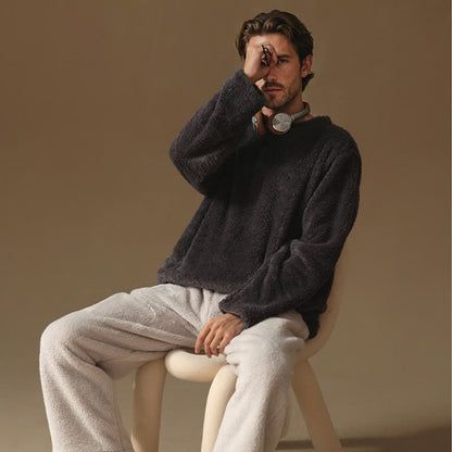 Ownkoti Couple Matching Minimalist Flannel Pullover Pajamas - Dark Grey - Men - 3XL - image 2