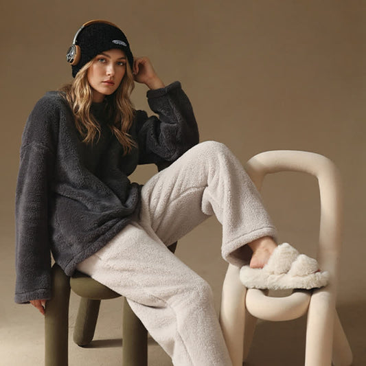 Ownkoti Couple Matching Minimalist Flannel Pullover Pajamas - Dark Grey - Women - 2XL - image 0