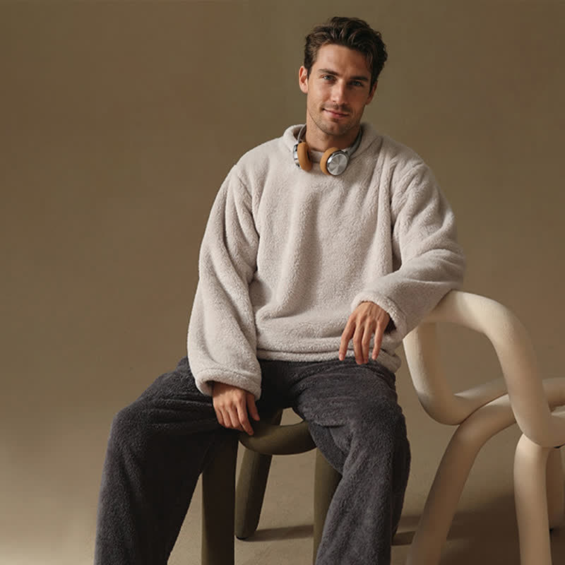 Ownkoti Couple Matching Minimalist Flannel Pullover Pajamas - Light Gray - Men - 3XL - image 5