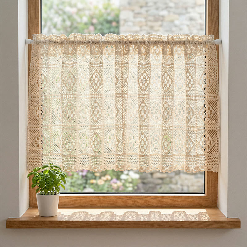 Ownkoti Beige Square Crochet Tier Curtain - image 1
