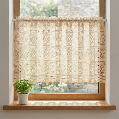 Ownkoti Beige Square Crochet Tier Curtain - image 1