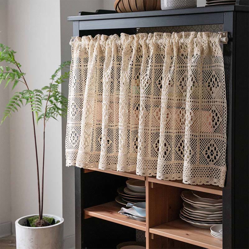 Ownkoti Beige Square Crochet Tier Curtain - image 0