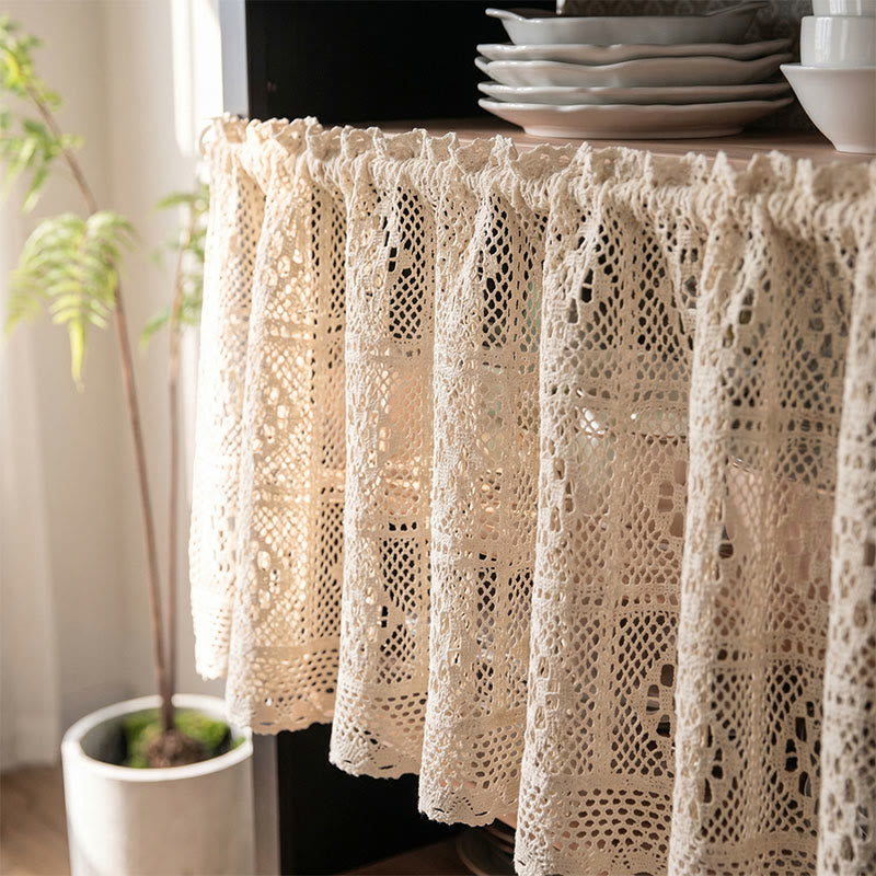 Ownkoti Beige Square Crochet Tier Curtain - image 2