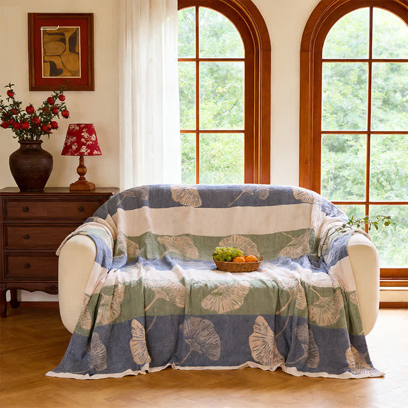 Ownkoti Striped Ginkgo Leaf Cotton Gauze Quilt Blanket - image 2
