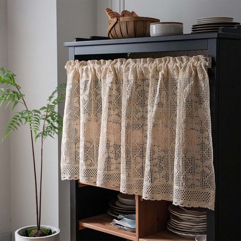 Ownkoti Four-Leaf Clover Crochet Tier Curtain  - Four-leaf Clover - 150cm x 60cm - image 0