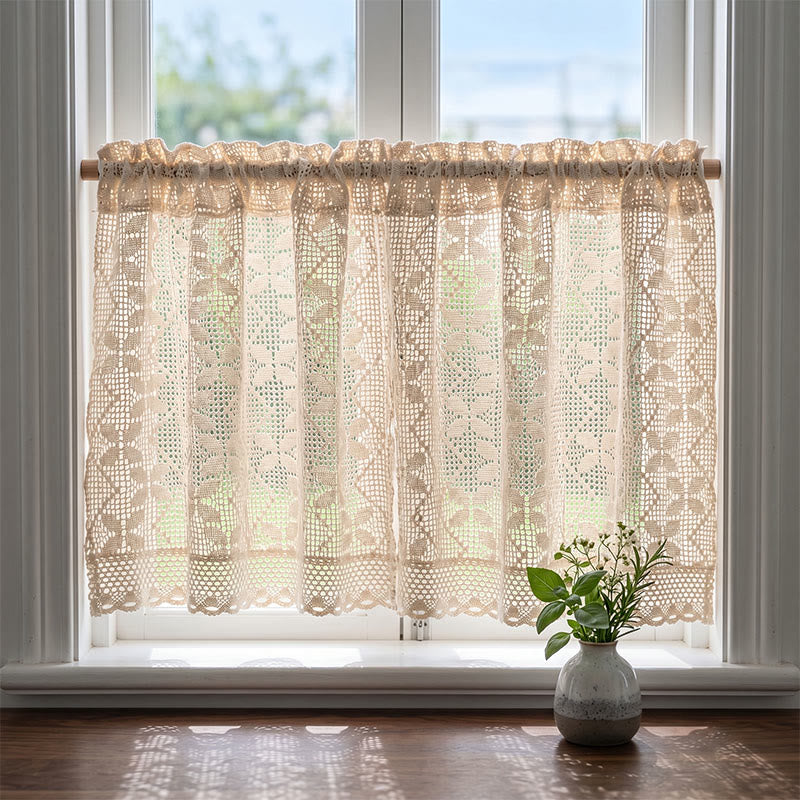 Ownkoti Four-Leaf Clover Crochet Tier Curtain  - image 1