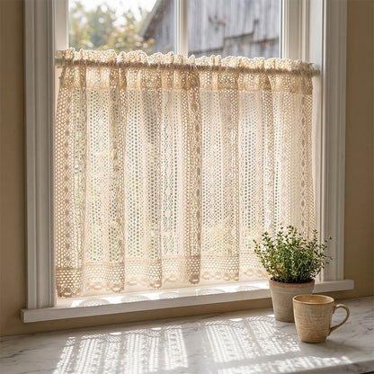 Ownkoti Bohemian Beige Dot Crochet Tier Curtain  - image 1