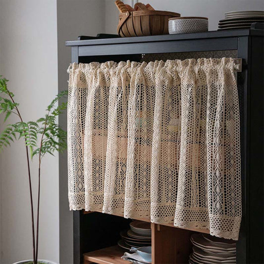 Ownkoti Bohemian Beige Dot Crochet Tier Curtain  - Dot - 150cm x 60cm - image 0
