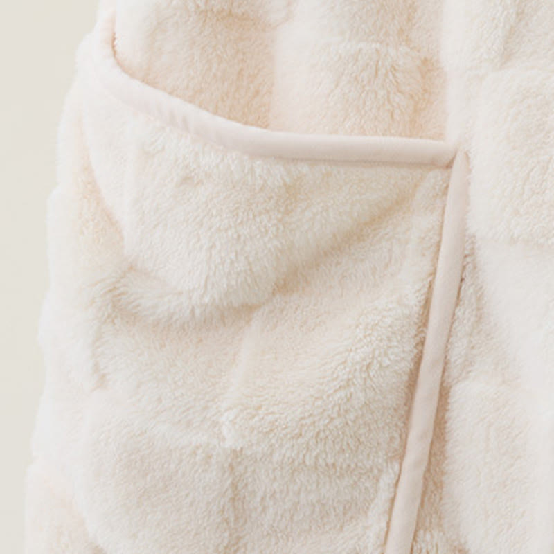 Ownkoti Solid Plush Checkered Texture Hooded Robe - image 4