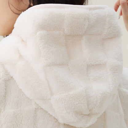 Ownkoti Solid Plush Checkered Texture Hooded Robe - image 6