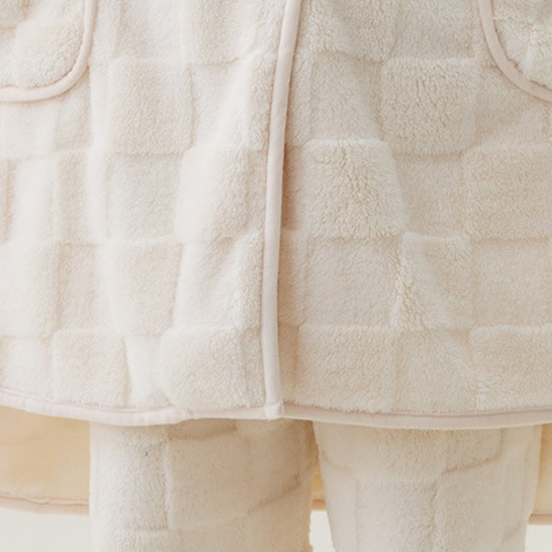 Ownkoti Solid Plush Checkered Texture Hooded Robe - image 5