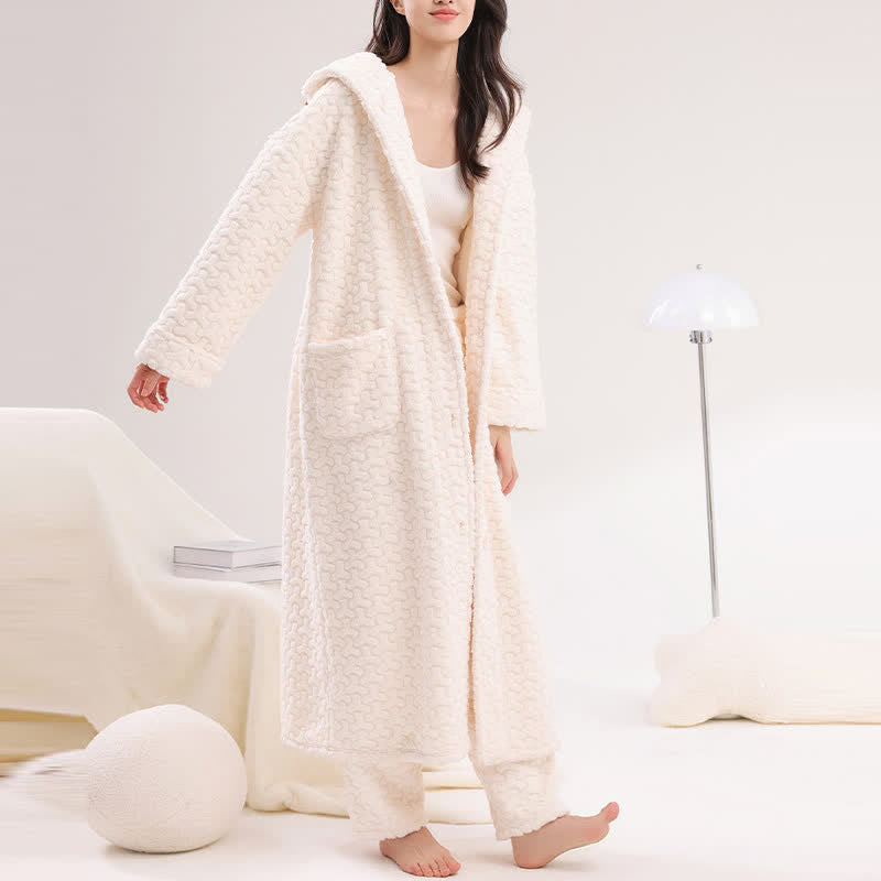 Ownkoti Embossed Plush Coral Fleece Hooded Robe - image 4