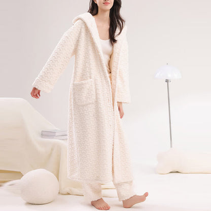 Ownkoti Embossed Plush Coral Fleece Hooded Robe - image 4