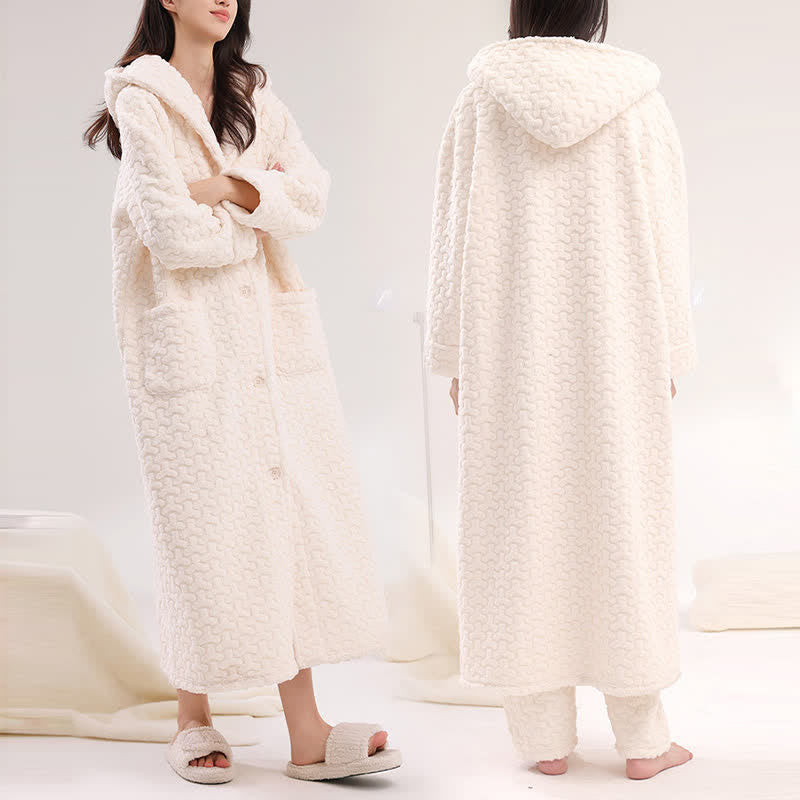Ownkoti Embossed Plush Coral Fleece Hooded Robe - image 2