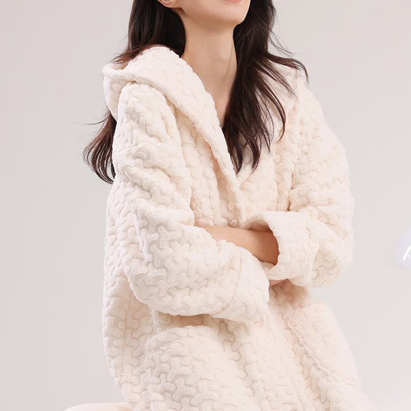 Ownkoti Embossed Plush Coral Fleece Hooded Robe - image 6