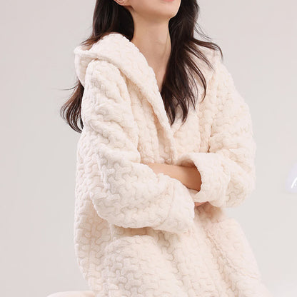 Ownkoti Embossed Plush Coral Fleece Hooded Robe - image 6