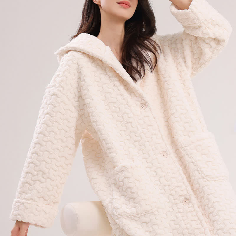 Ownkoti Embossed Plush Coral Fleece Hooded Robe - image 7