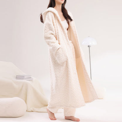 Ownkoti Embossed Plush Coral Fleece Hooded Robe - image 3