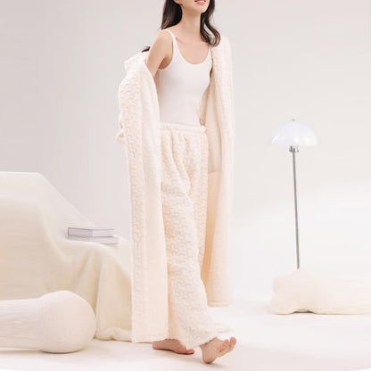 Ownkoti Embossed Plush Coral Fleece Hooded Robe - image 5