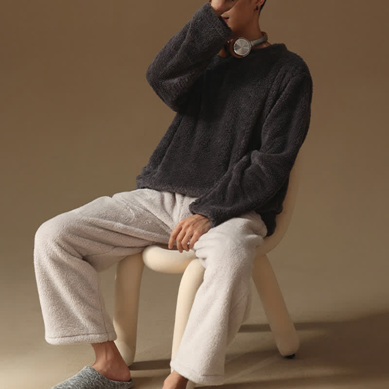 Ownkoti Couple Matching Minimalist Flannel Pullover Pajamas - image 3