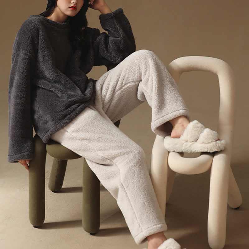 Ownkoti Couple Matching Minimalist Flannel Pullover Pajamas - image 1