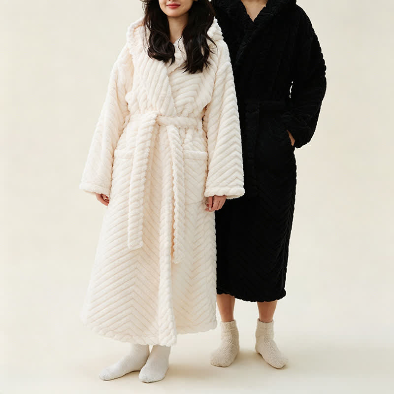 Ownkoti Couple Mtaching Plush Hooded Herringbone Robe - image 4