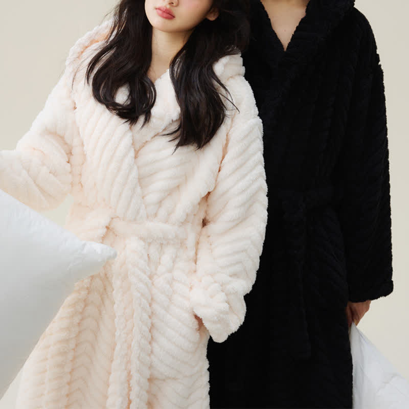 Ownkoti Couple Mtaching Plush Hooded Herringbone Robe - image 3