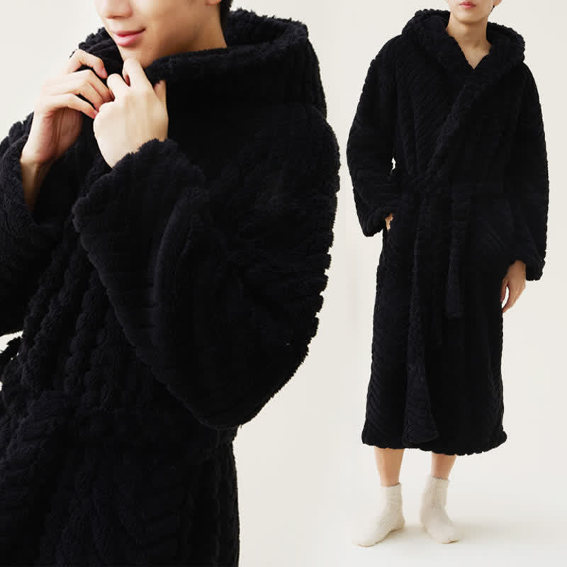 Ownkoti Couple Mtaching Plush Hooded Herringbone Robe - image 10