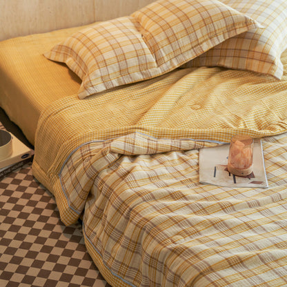 Ownkoti Gingham Pure Cotton Quilt Set - Yellow - Bedding Set - King - image 2