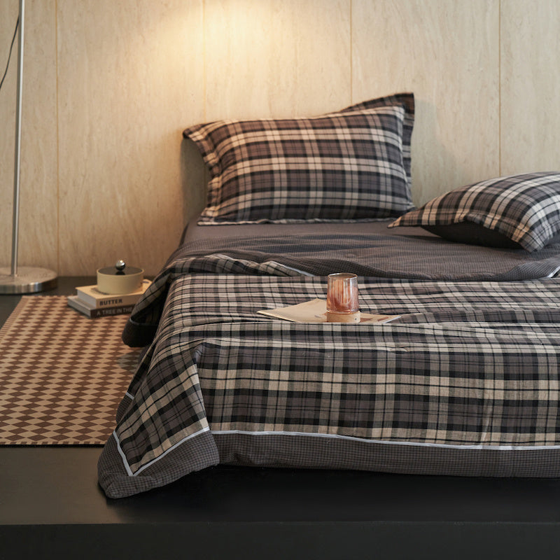 Ownkoti Gingham Pure Cotton Quilt Set - Dark Grey - Bedding Set - King - image 8