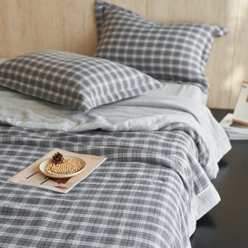 Ownkoti Gingham Pure Cotton Quilt Set - Light Grey - Bedding Set - King - image 10