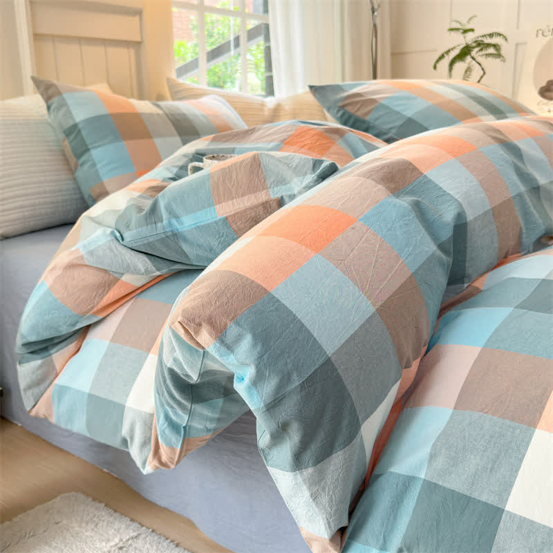 Ownkoti Multi-Color Plaid Cotton Bedding Set - Blue & Orange - 2PCS Pillowcases - 19" x 29" - image 5